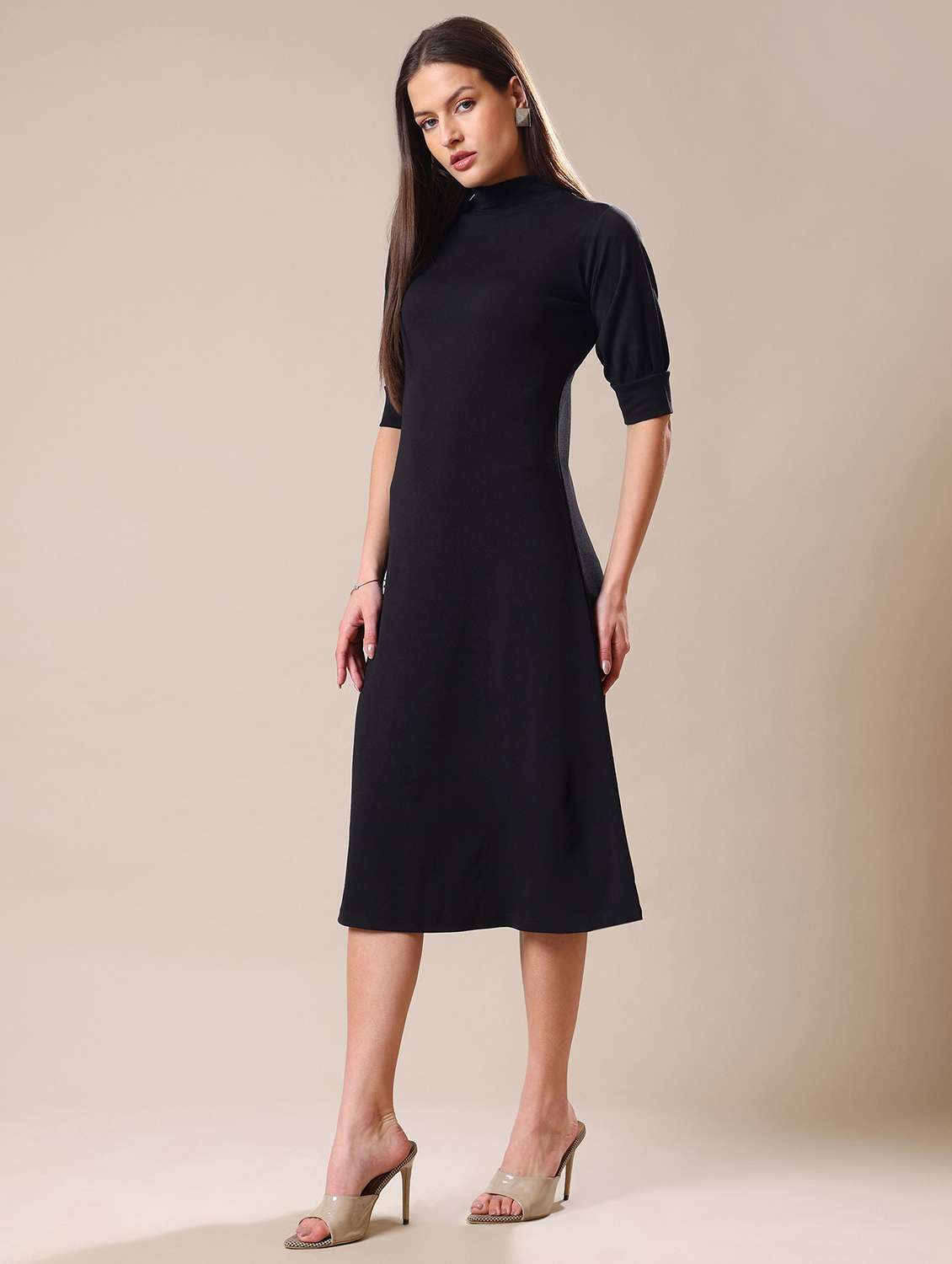 women solid short sleeves a-line dress - 22549157 -  Standard Image - 2