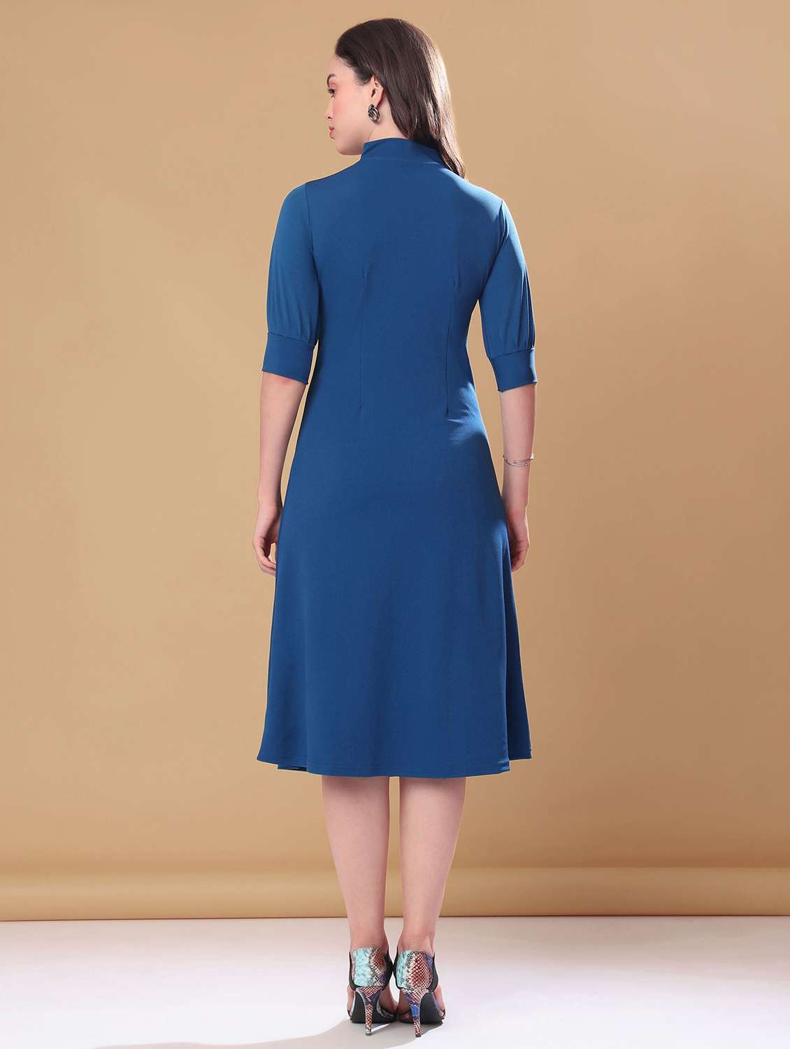 women solid high neck a-line dress - 22549159 -  Standard Image - 2