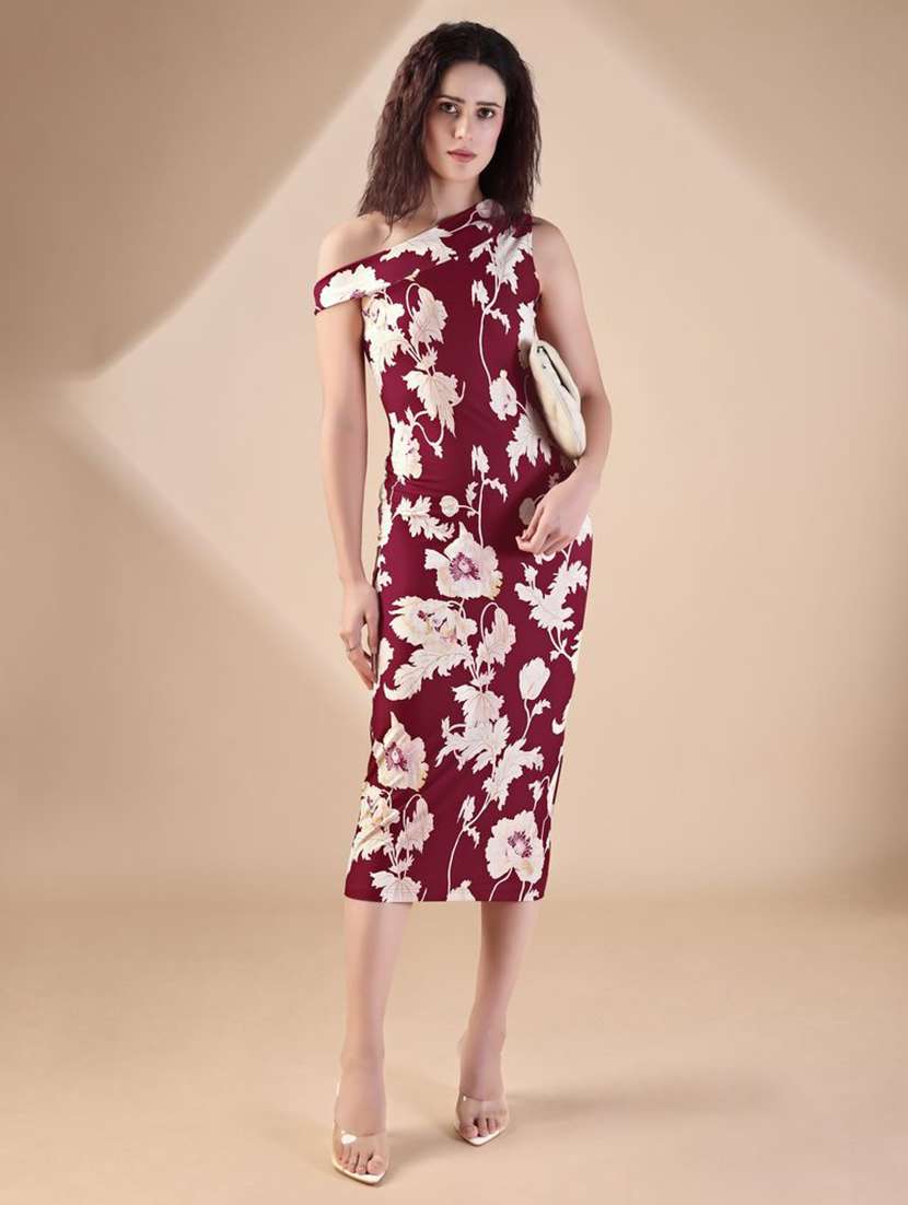 women printed single shoulder bodycon dress