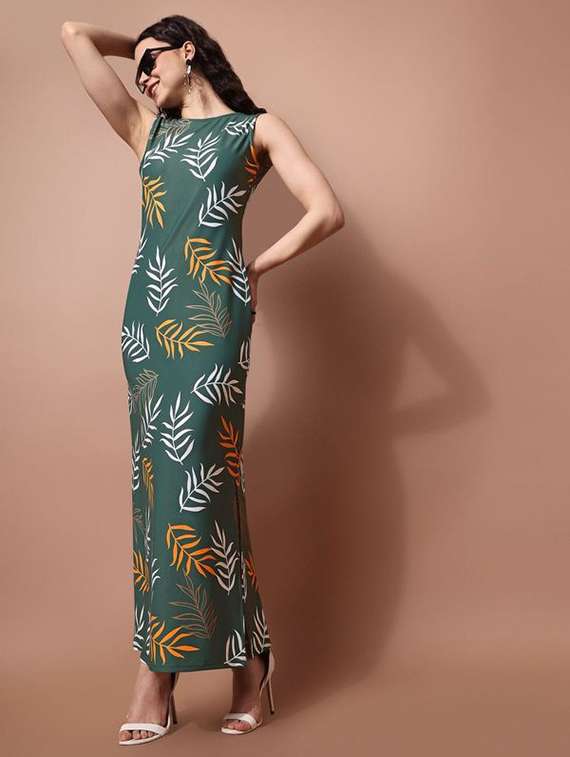 women printed sleeveless sheath dress