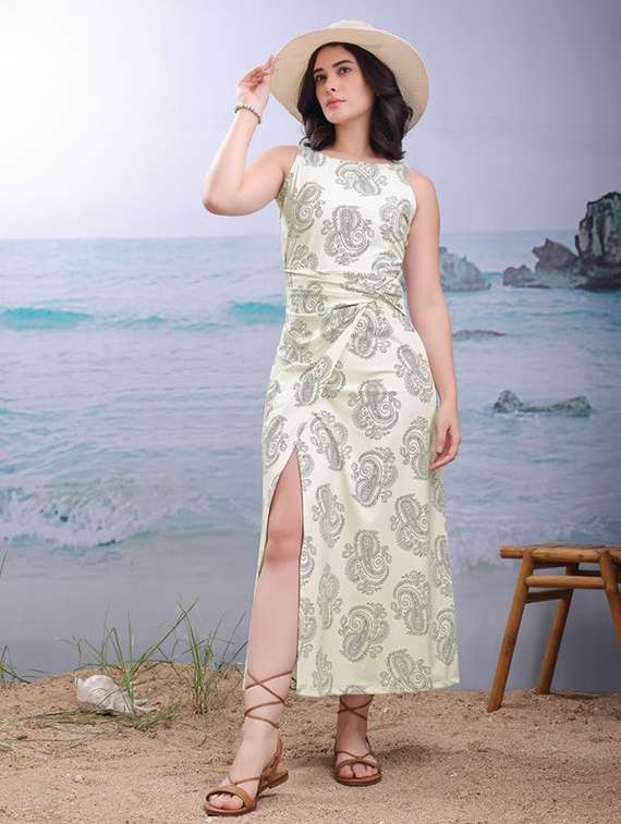 women printed sleeveless a-line dress