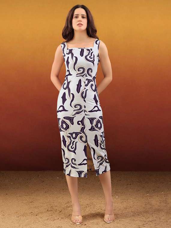 women printed sleeveless bodycon dress