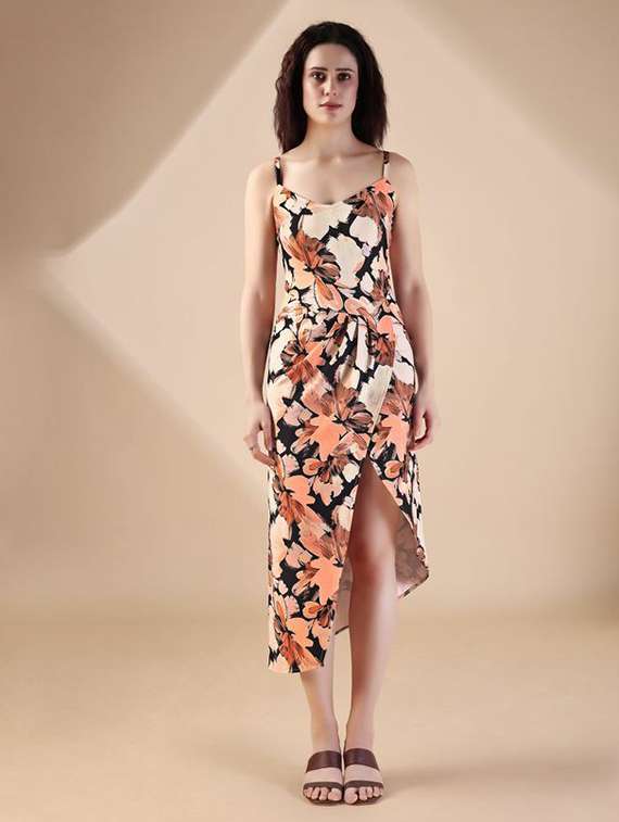 women printed shoulder strap asymmetric dress - 22549347 -  Standard Image - 2
