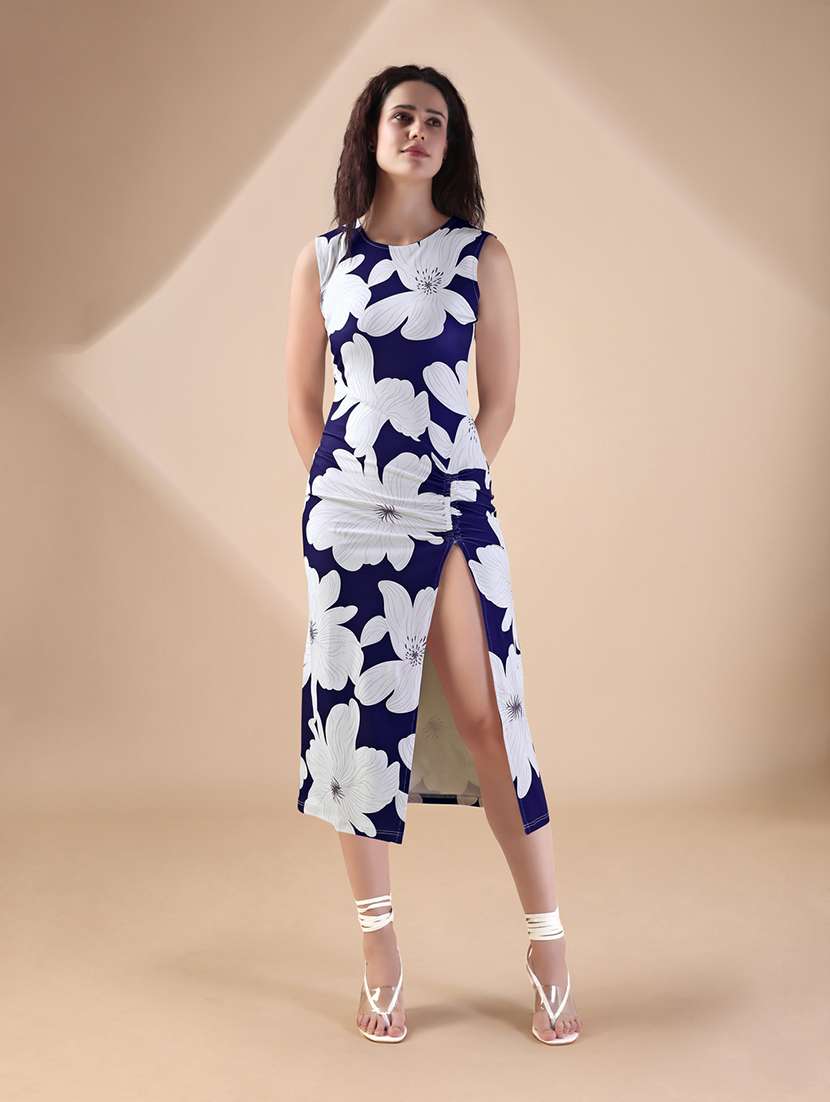 women printed sleeveless bodycon dress