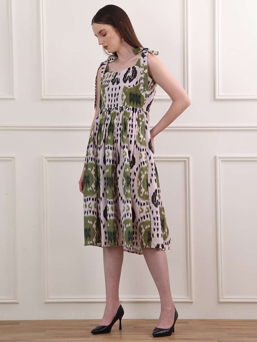 women printed shoulder strap fit and flare dress - 22549378 -  Standard Image - 2