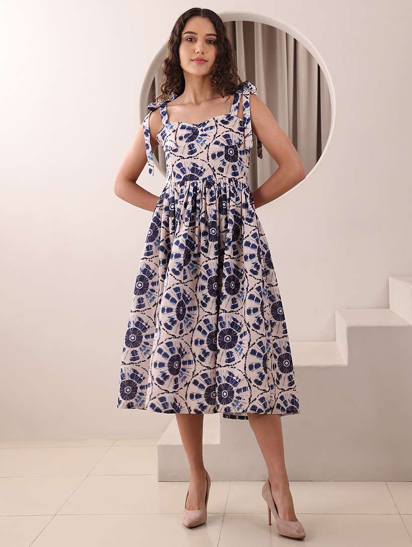 women printed shoulder strap fit and flare dress - 22549380 -  Standard Image - 2