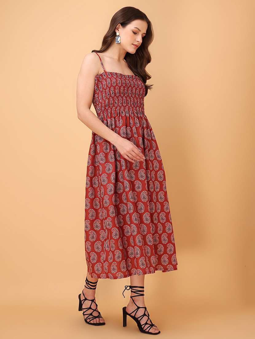 Women Printed Shoulder Strap Fit And Flare Dress - 22549422 -  Standard Image - 2