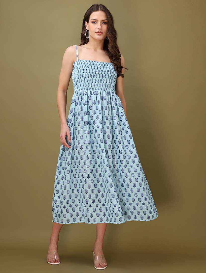 Women Printed Shoulder Strap Fit And Flare Dress - 22549425 -  Standard Image - 2