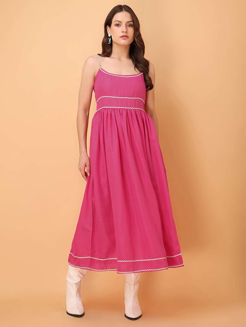 women solid shoulder strap fit and flare dress - 22549440 -  Standard Image - 2
