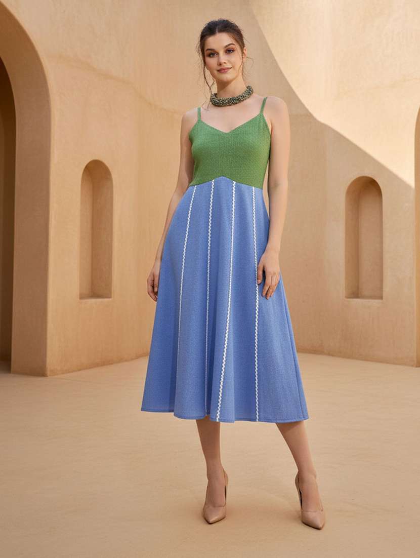 Women Colourblocked Shoulder Strap Fit And Flare Dress - 22549475 -  Standard Image - 2