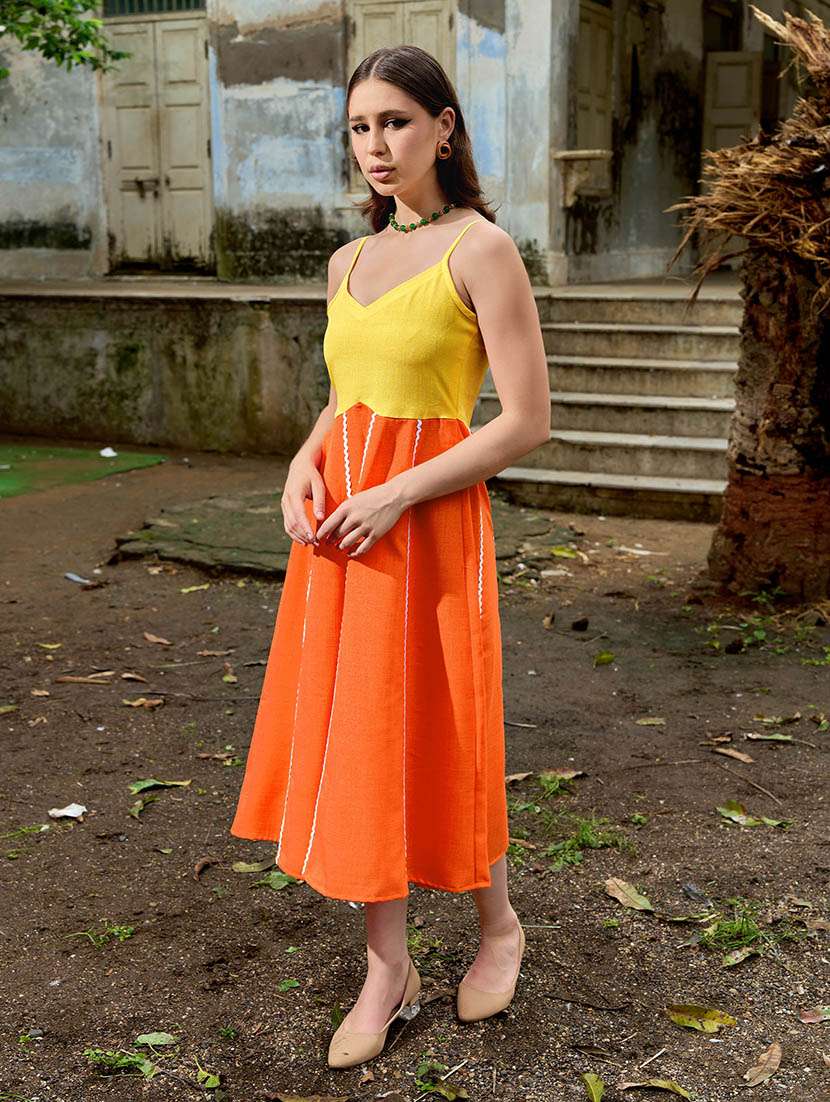 Women Colourblocked Shoulder Strap Fit And Flare Dress - 22549477 -  Standard Image - 2