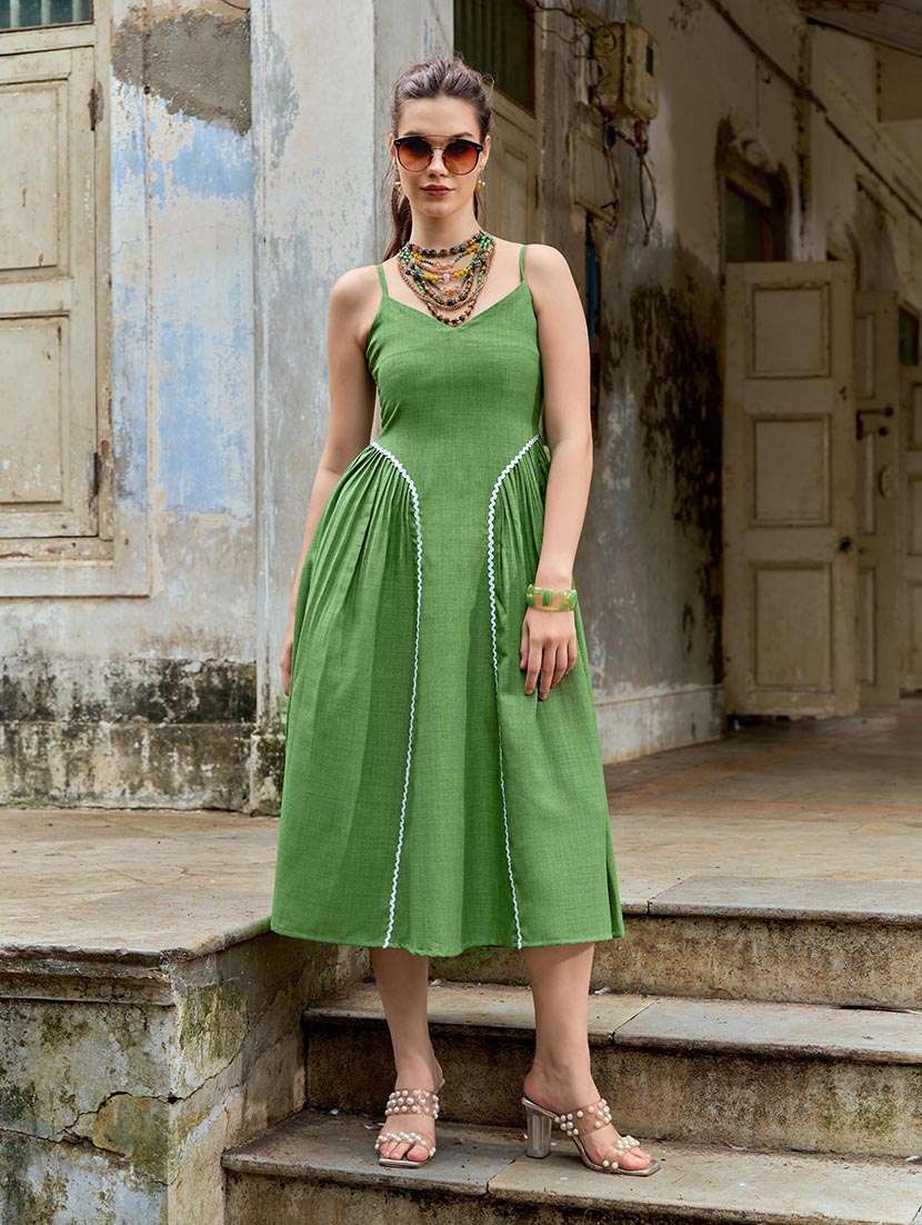 women solid shoulder strap fit and flare dress - 22549479 -  Standard Image - 2