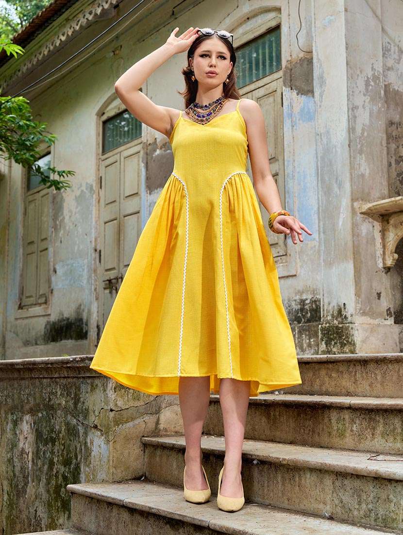 women solid shoulder strap fit and flare dress