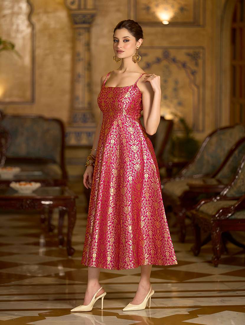 Women Self Design Shoulder Strap Fit And Flare Dress - 22549488 -  Standard Image - 2