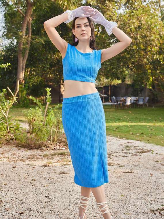 women self design sleeveless top and skirt co-ord set - 22549546 -  Standard Image - 2