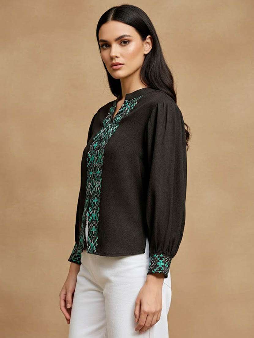 women embroidered bishop sleeves regular shirt - 22549557 -  Standard Image - 2