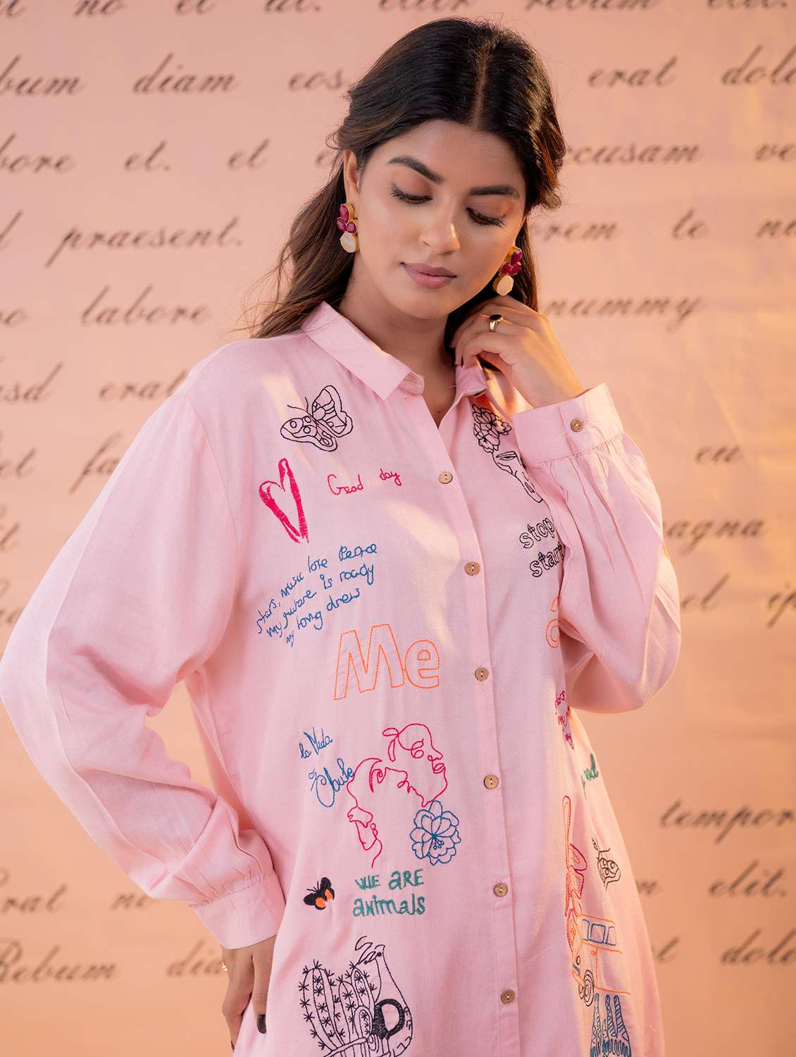 women embroidered long sleeves shirt and trouser co-ord set - 22550060 -  Standard Image - 2