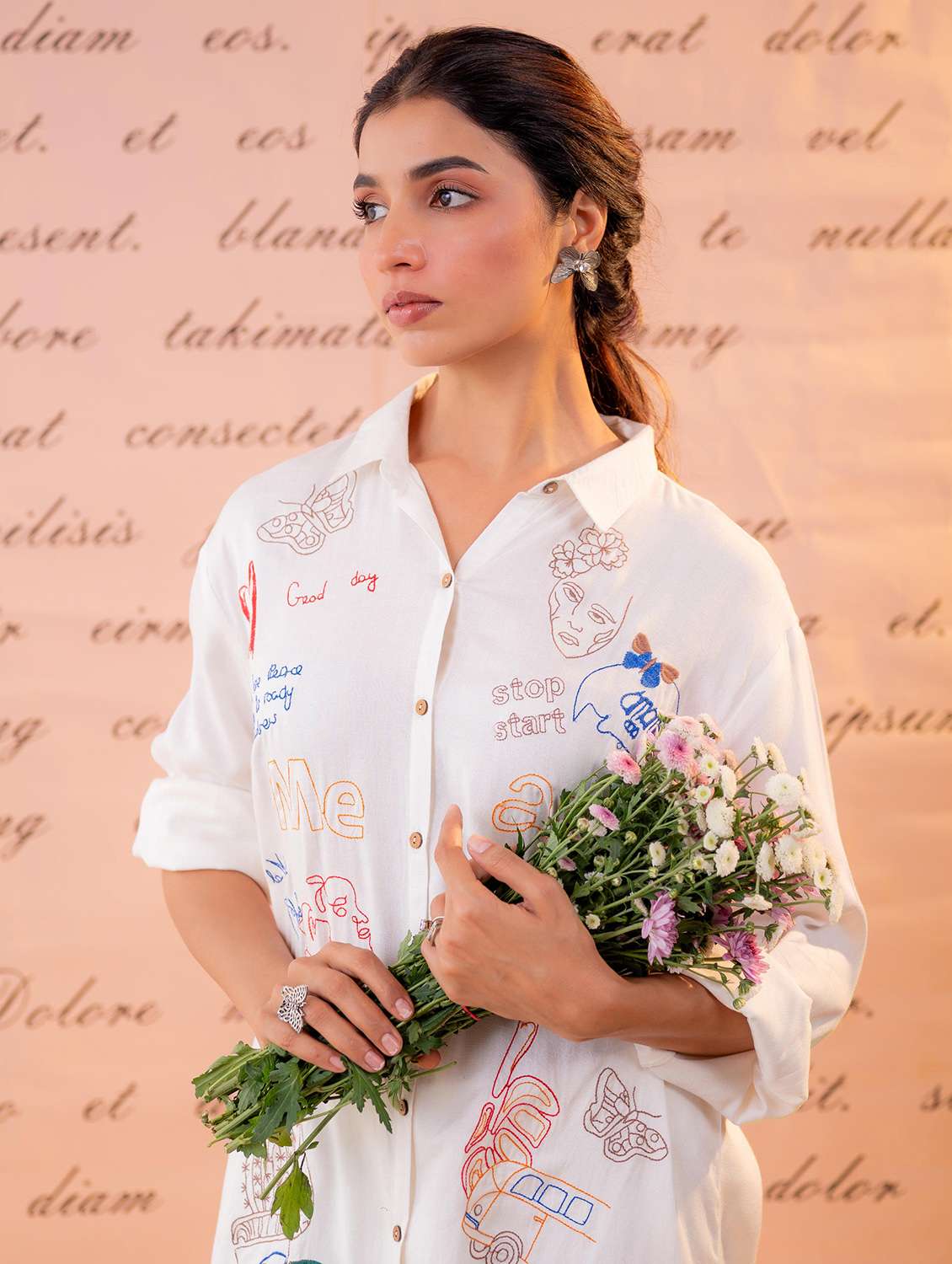 women embroidered long sleeves shirt and trouser co-ord set - 22550061 -  Standard Image - 2