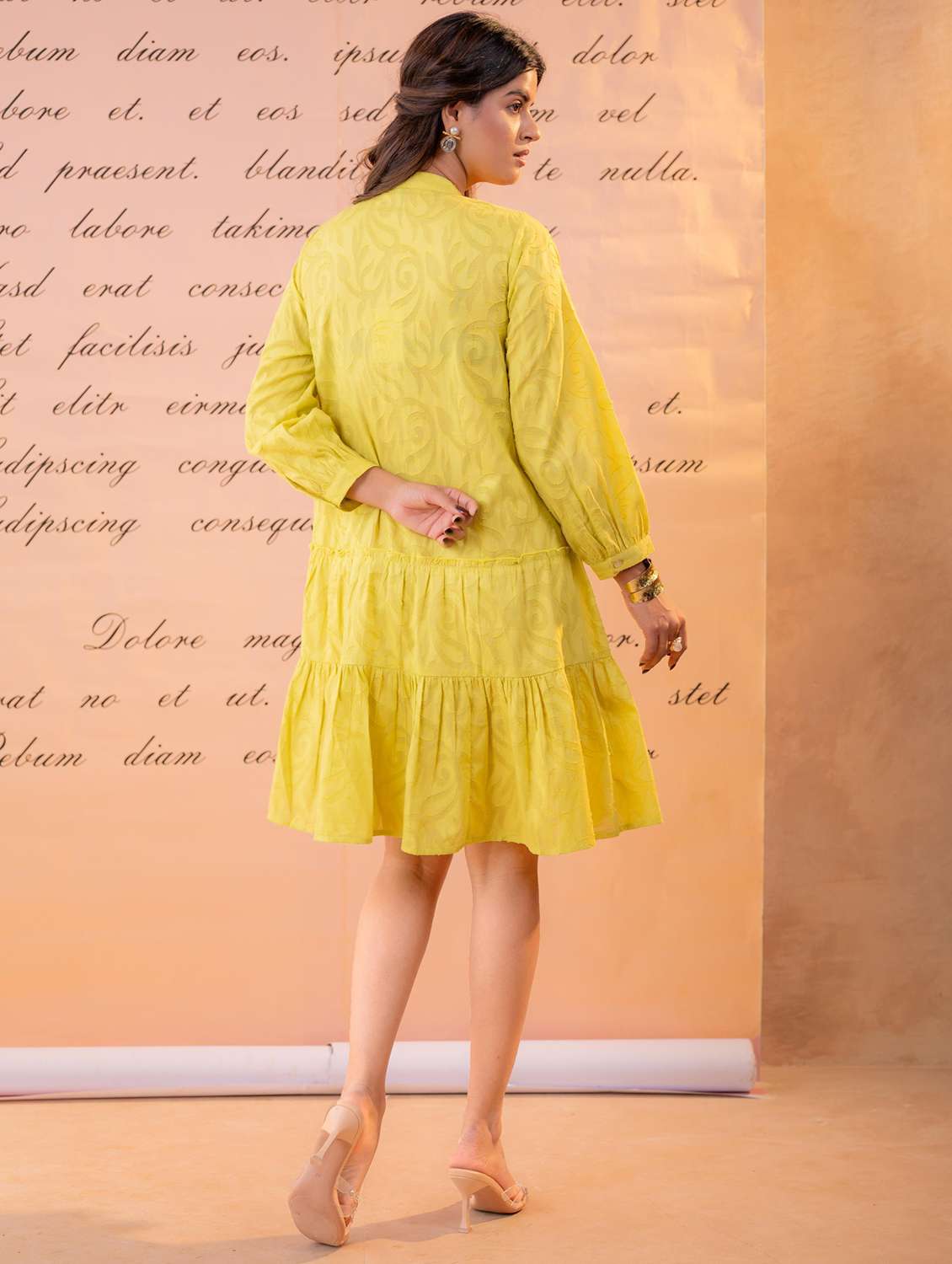 Women Self Design Three Quarter Sleeves Tiered Dress - 22550149 -  Standard Image - 2