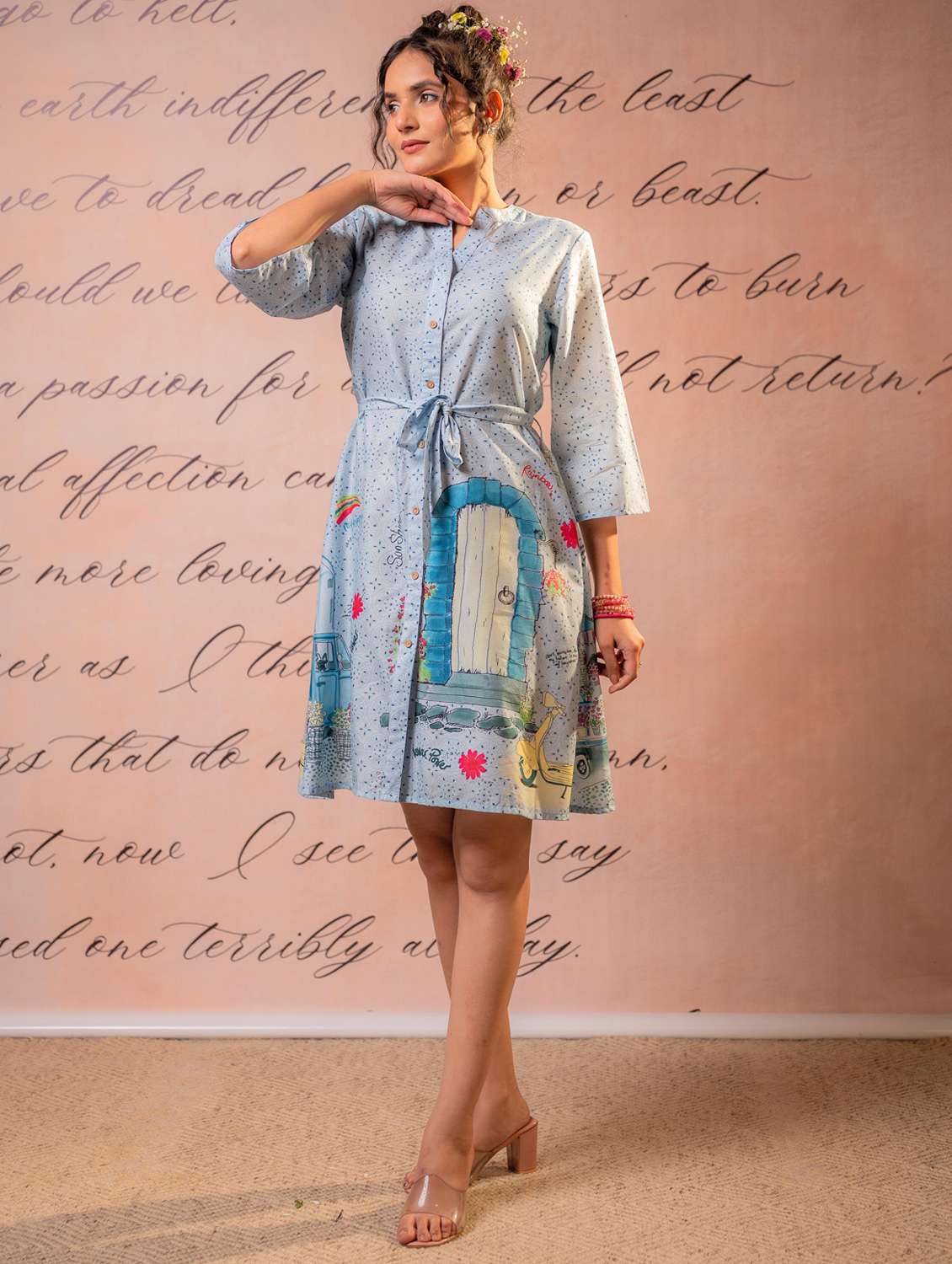 Women Printed Three Quarter Sleeves A-line Dress - 22550167 -  Standard Image - 2