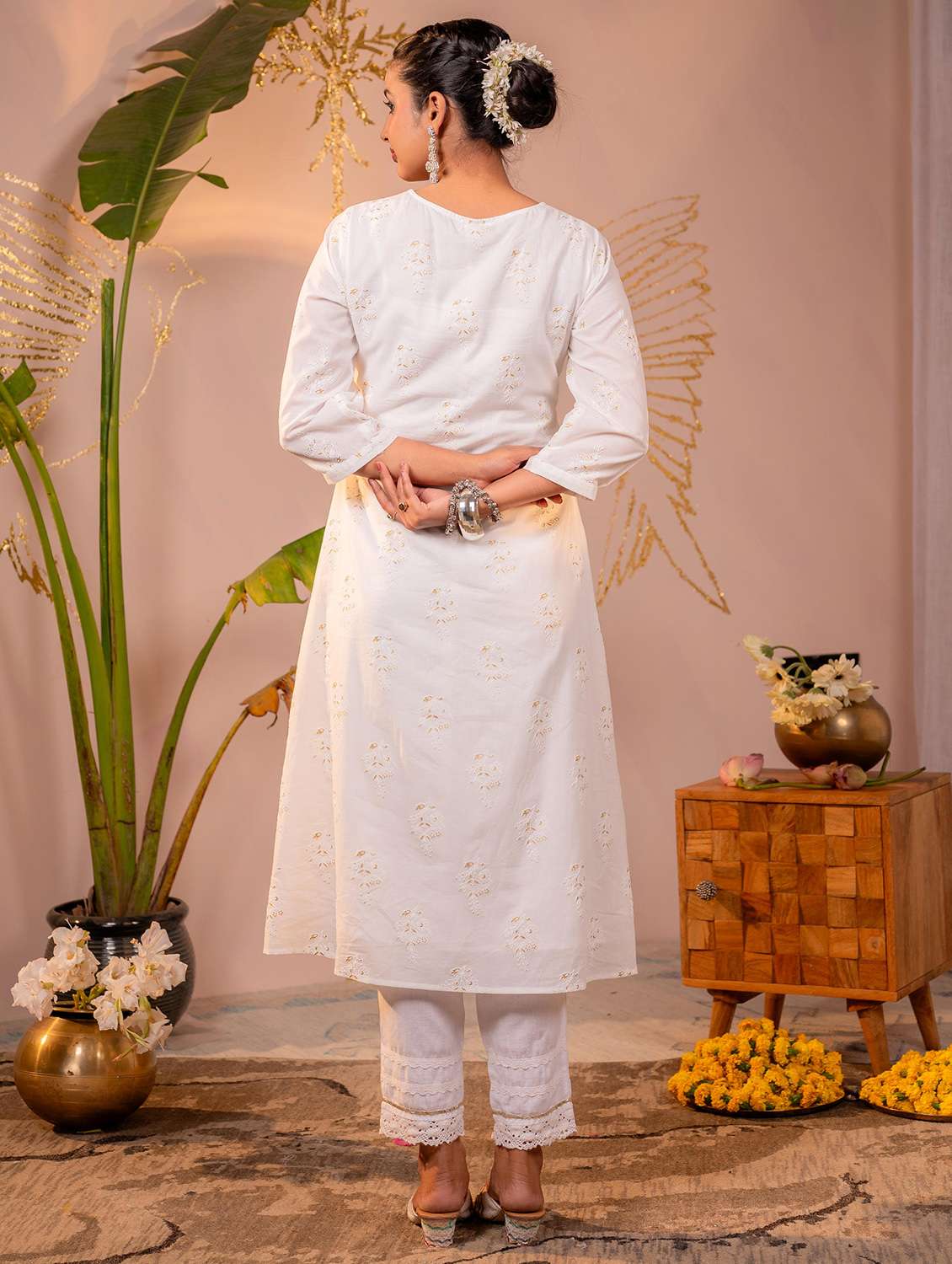 women embroidered three quarter sleeves a-line kurta - 22550213 -  Standard Image - 2