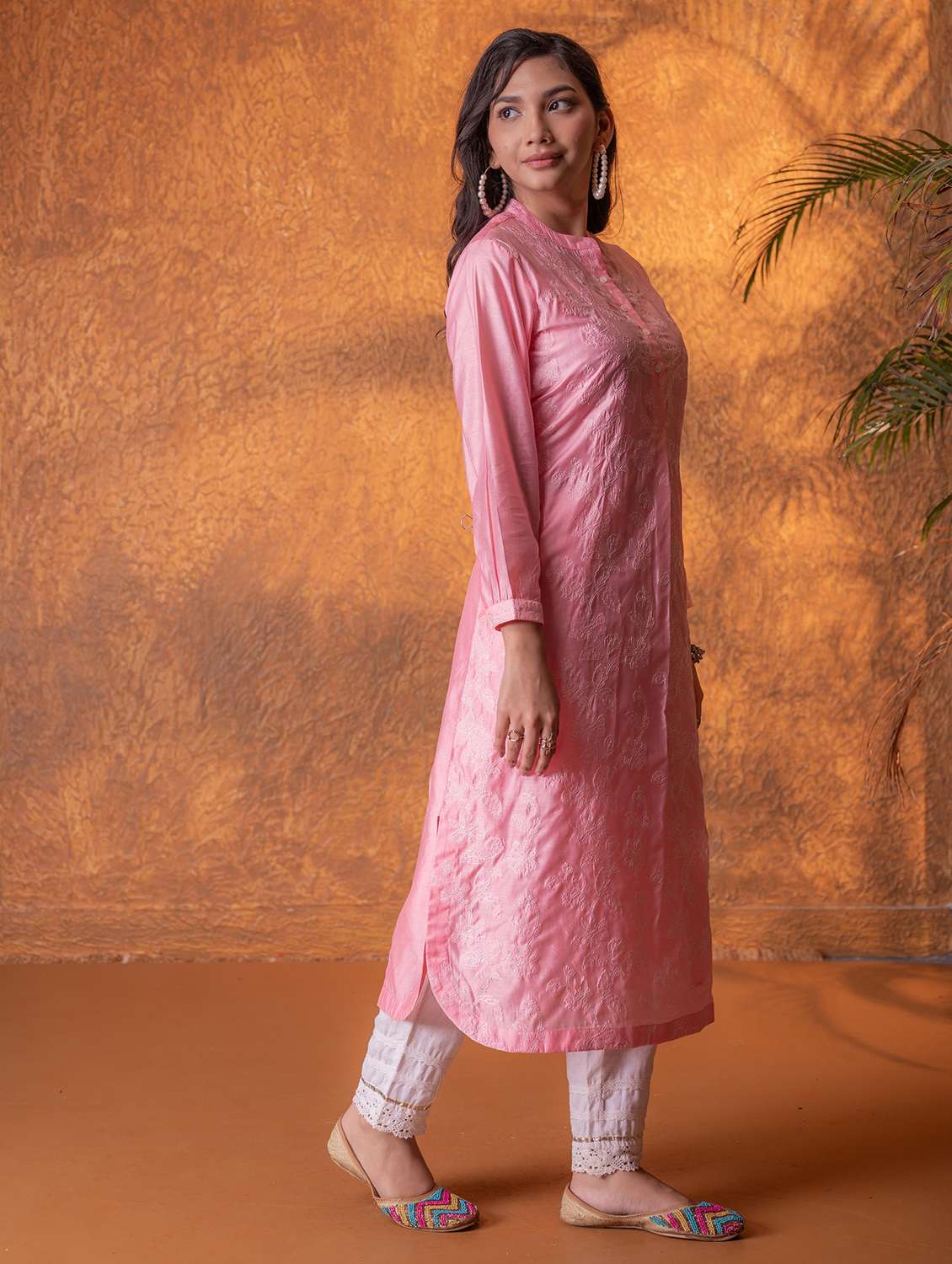 women embroidered three quarter sleeves straight kurta - 22550217 -  Standard Image - 2