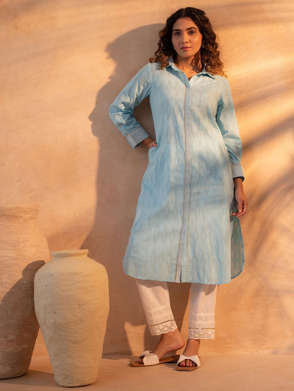 women self deign long sleeves straight kurta
