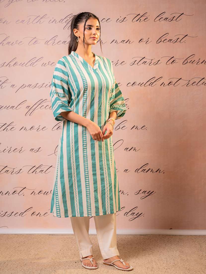 women printed three quarter sleeves straight kurta - 22550253 -  Standard Image - 2