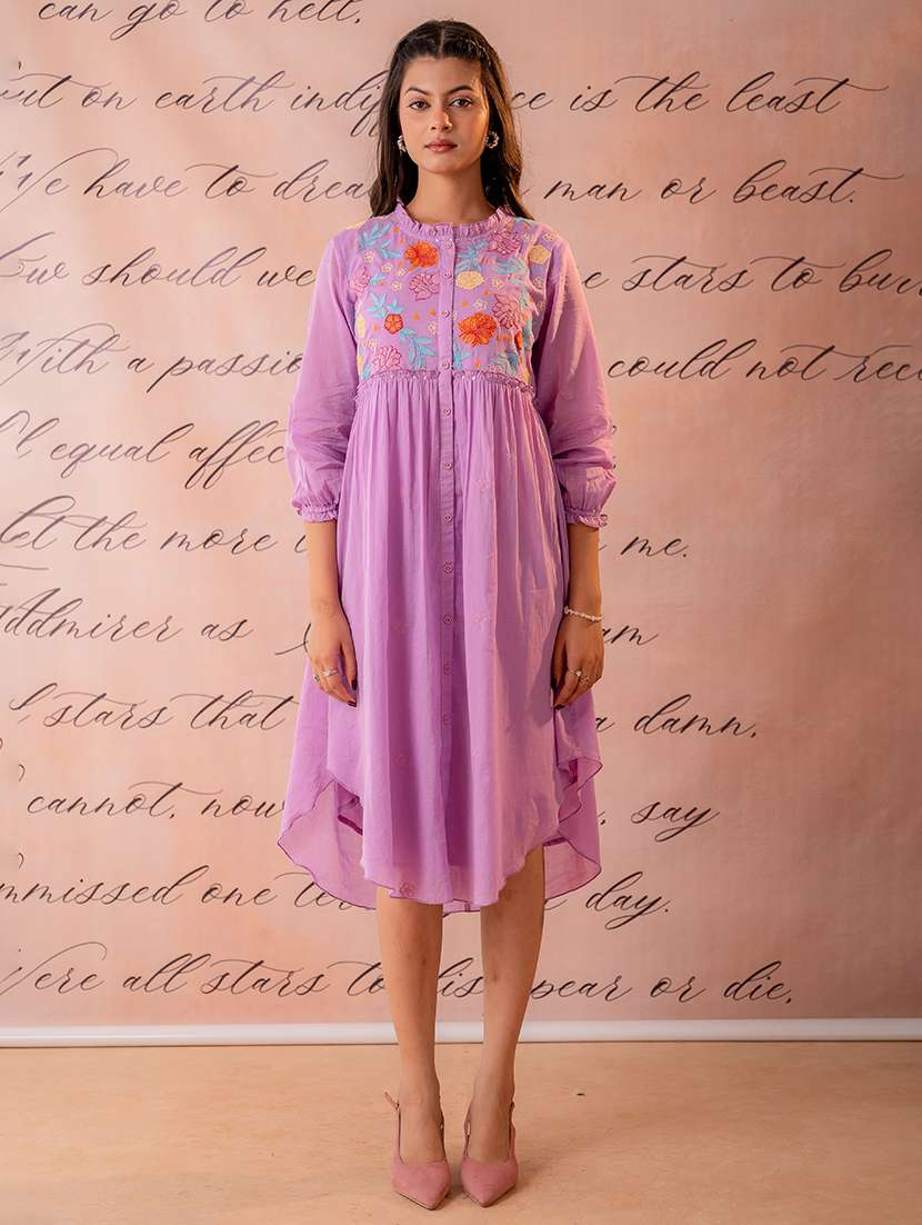 women embroidered three quarter sleeves high low dress - 22550259 -  Standard Image - 2