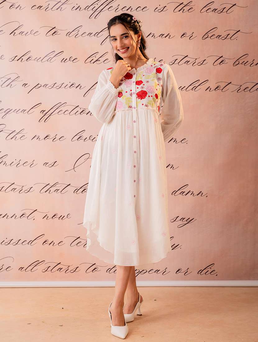 women embroidered three quarter sleeves high low dress