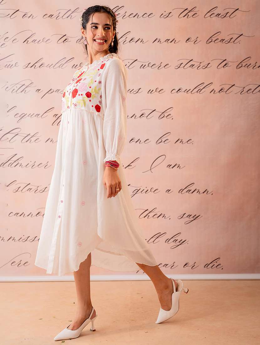women embroidered three quarter sleeves high low dress - 22550260 -  Standard Image - 2