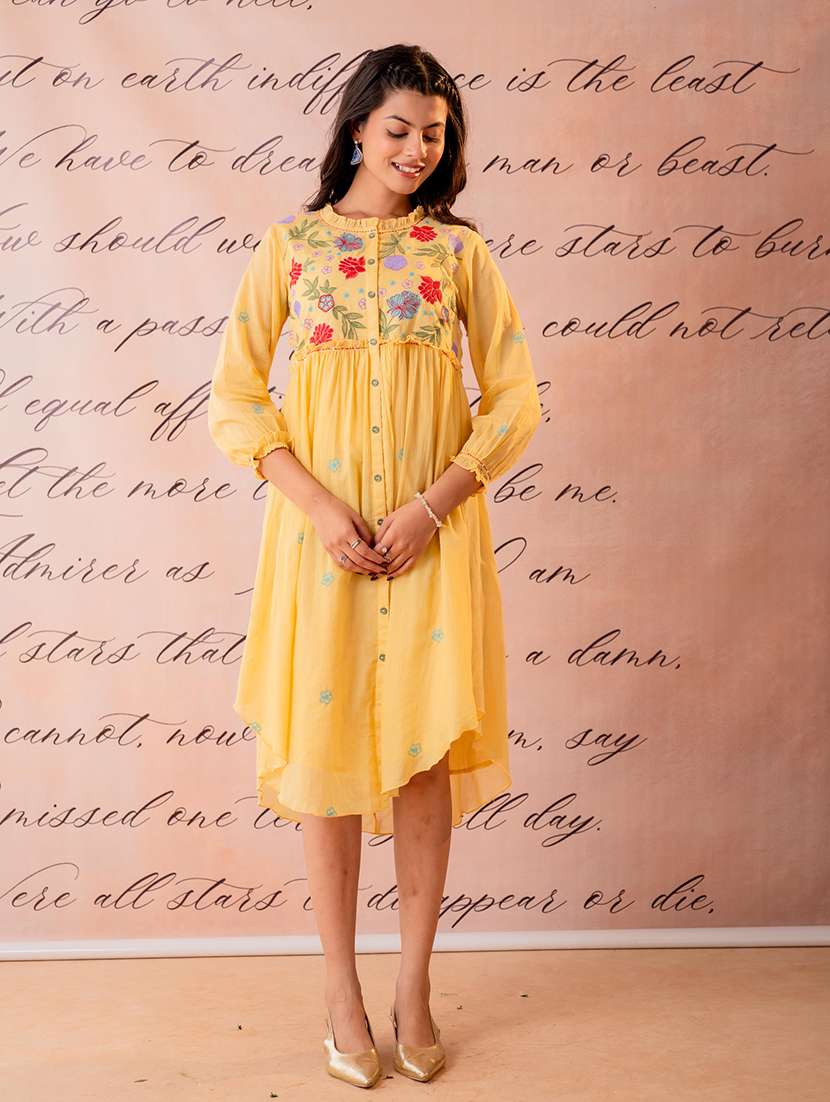 women embroidered three quarter sleeves high low dress - 22550261 -  Standard Image - 2