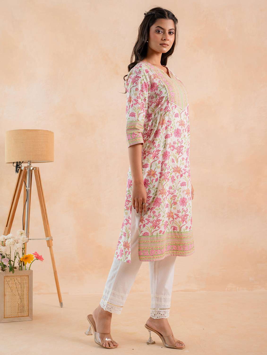 women printed three quarter sleeves straight kurta - 22550269 -  Standard Image - 2