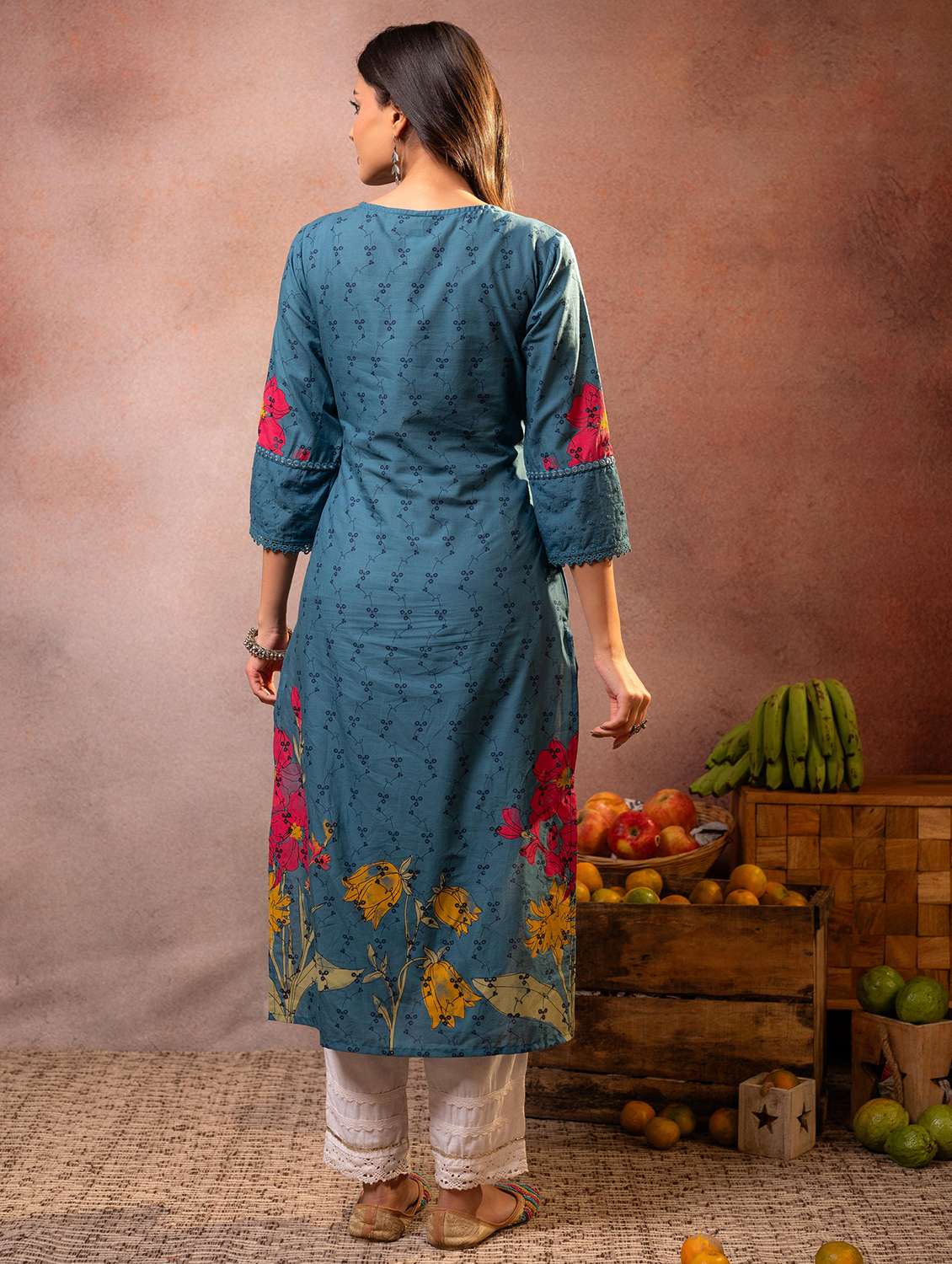 women printed three quarter sleeves straight kurta - 22550272 -  Standard Image - 2
