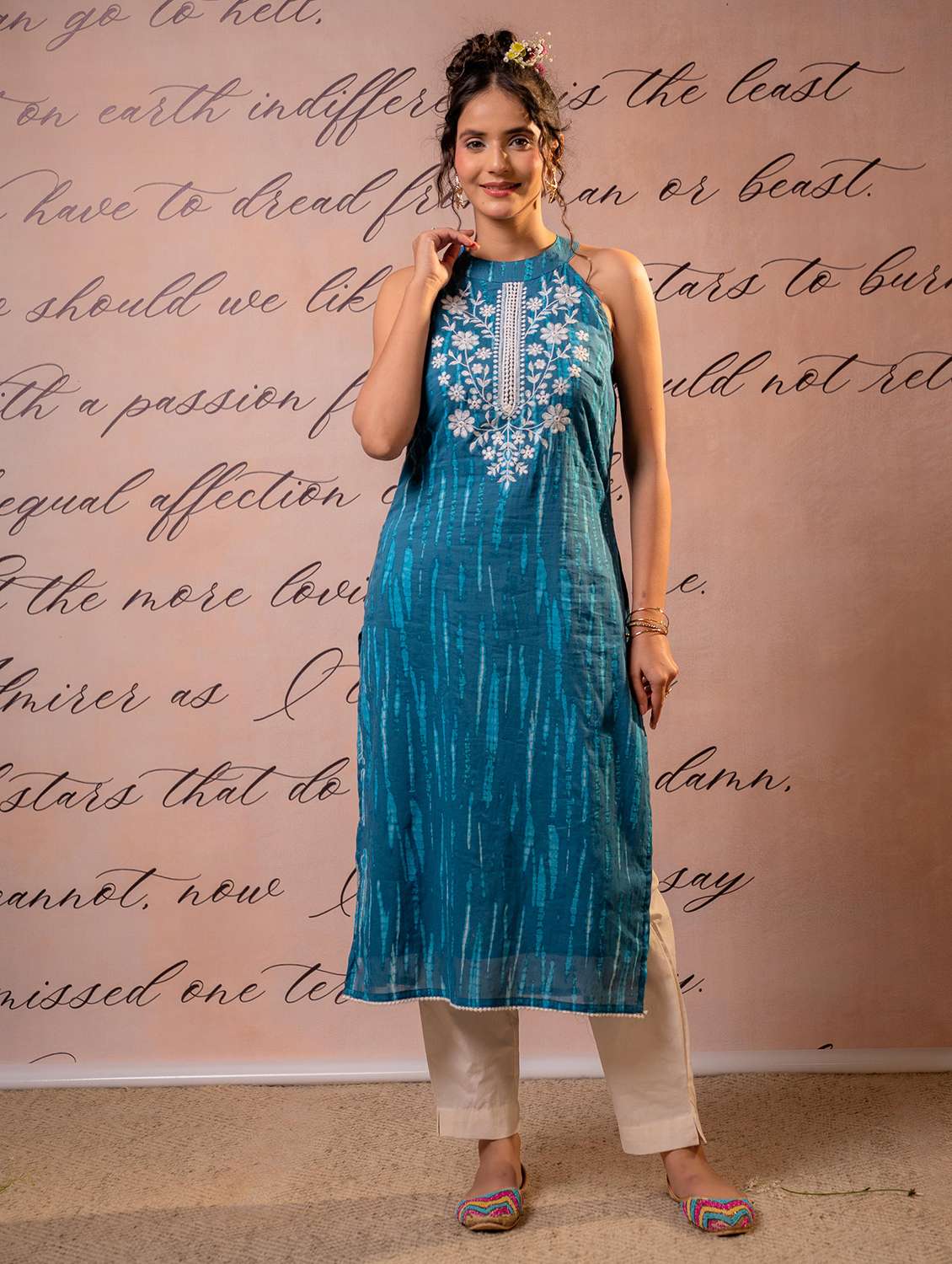 women printed sleeveless straight kurta
