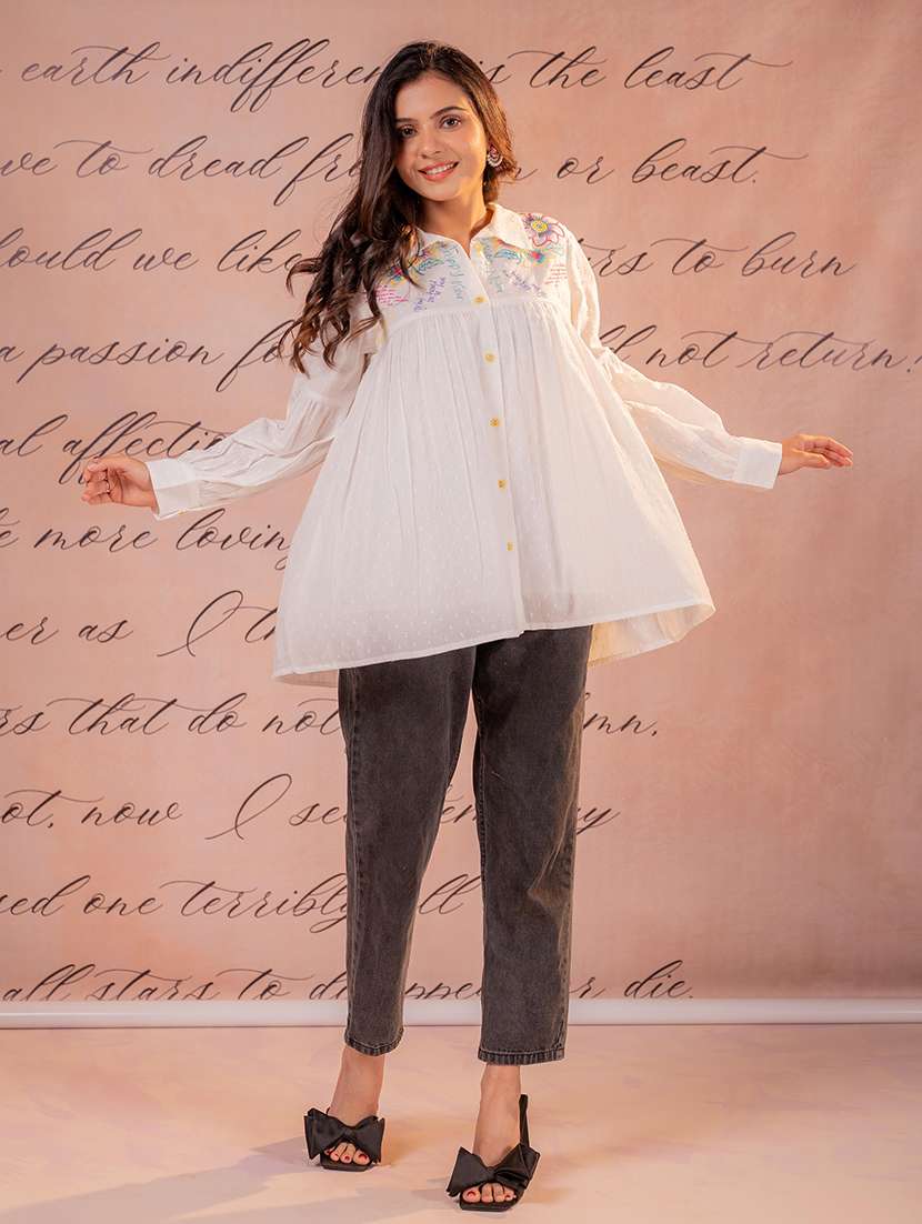 Women Embroidered Collared Flared Tunic - 22550329 -  Standard Image - 2