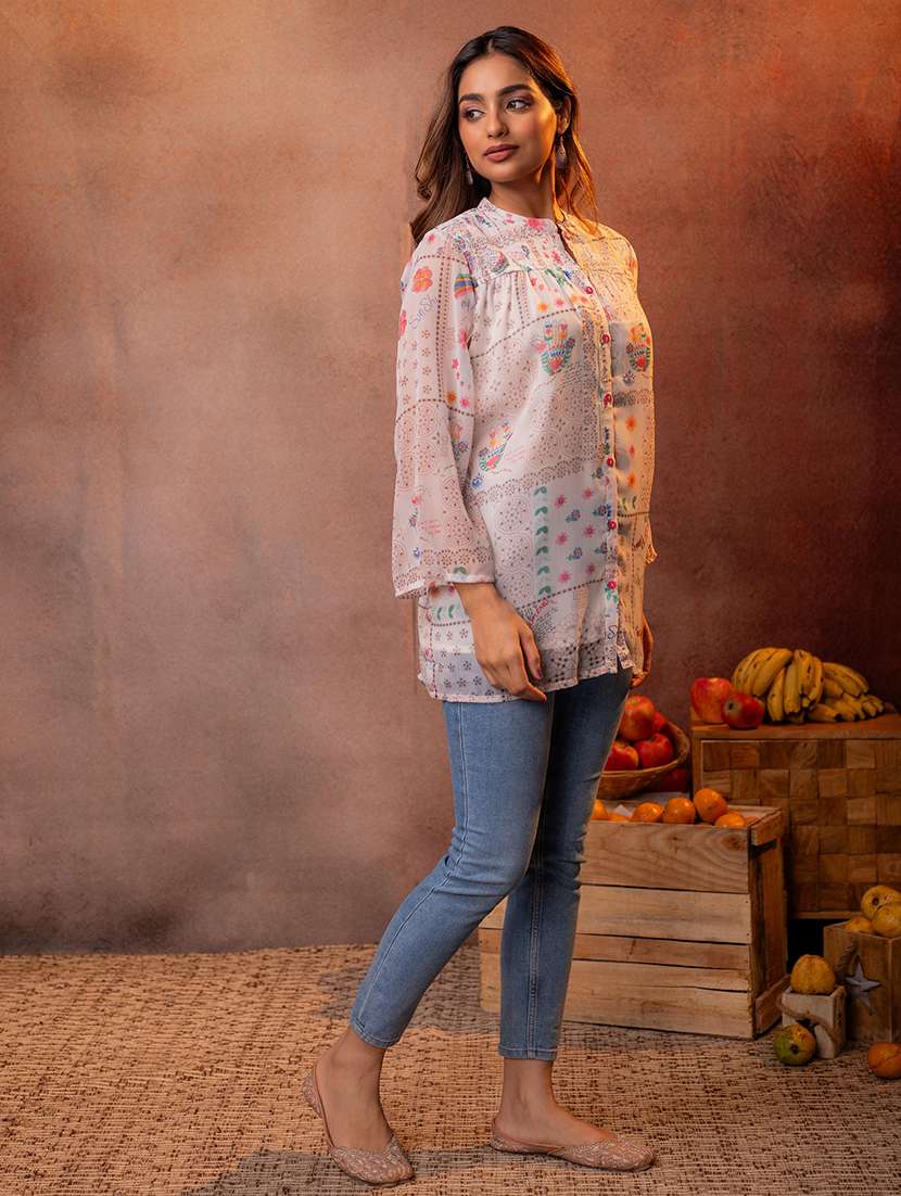 Women Printed Mandarin Neck Shirt Tunic - 22550331 -  Standard Image - 2