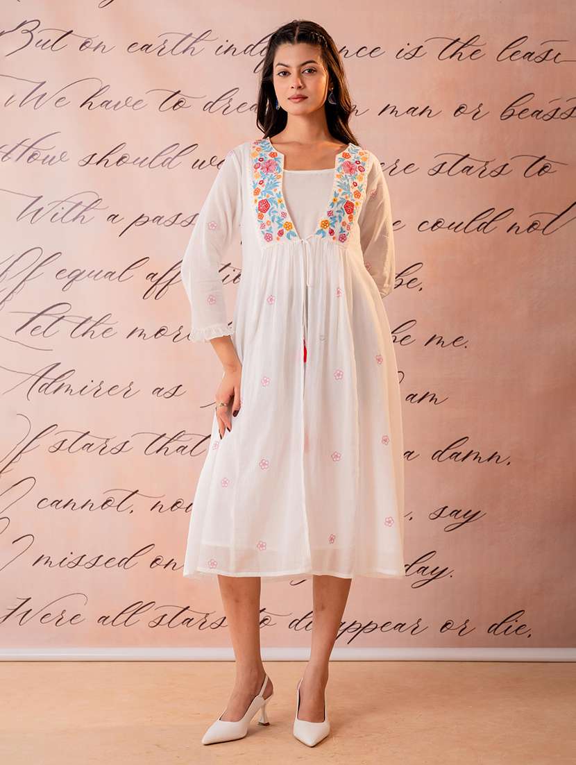 women embroidered long sleeves a-line dress with jacket