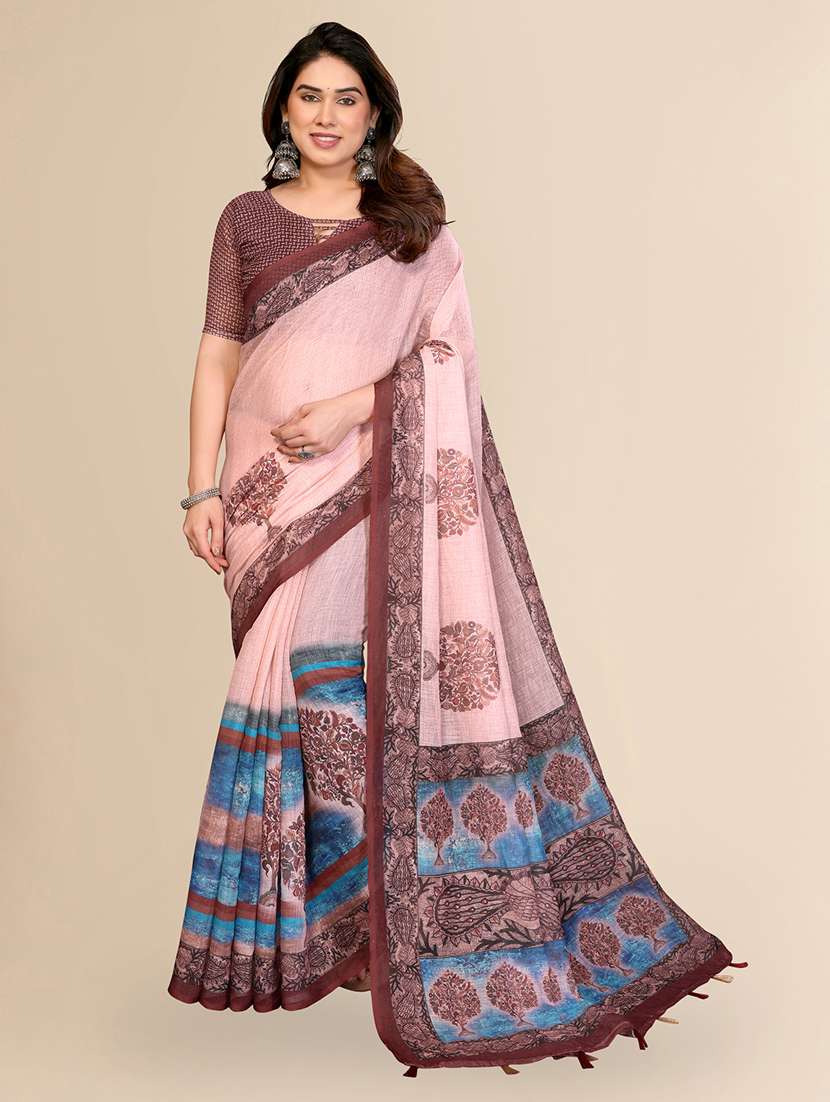 women printed casual wear saree with blouse