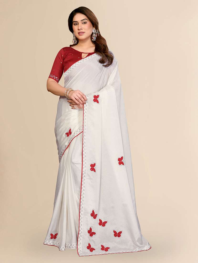 women solid with work embroidered saree with blouse