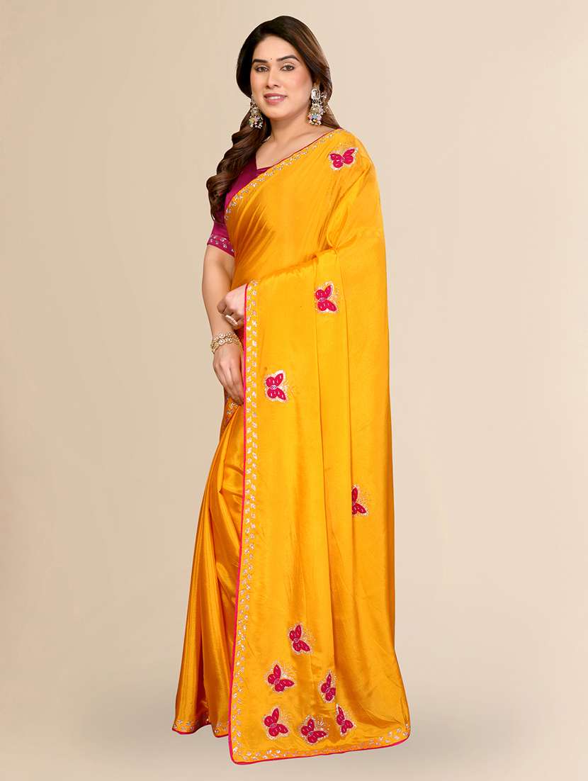 Women Solid With Work Embroidered Saree With Blouse - 22550400 -  Standard Image - 2