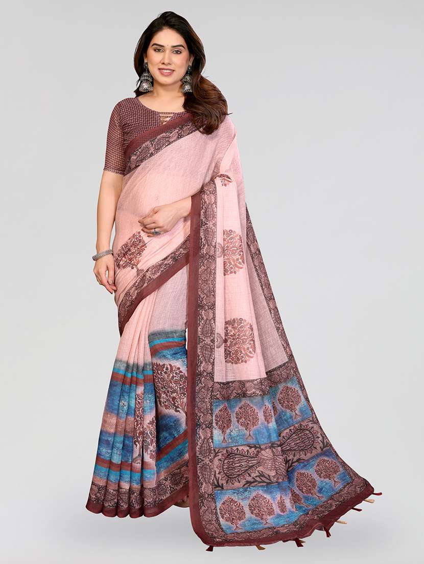 women printed casual wear saree with blouse