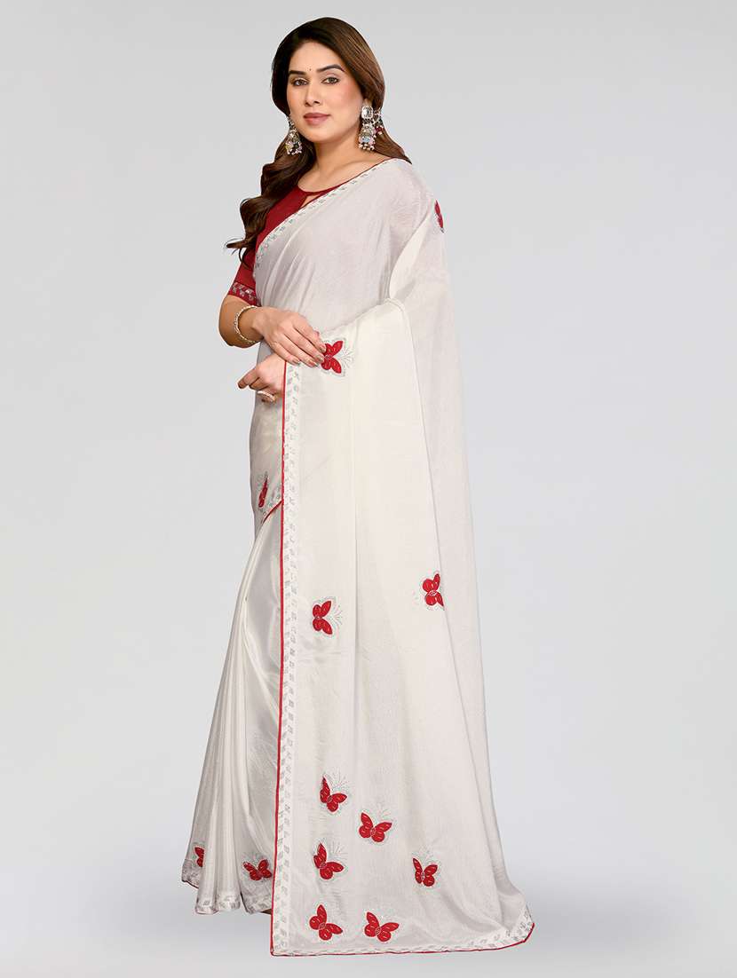Women Solid With Work Embroidered Saree With Blouse - 22550424 -  Standard Image - 2