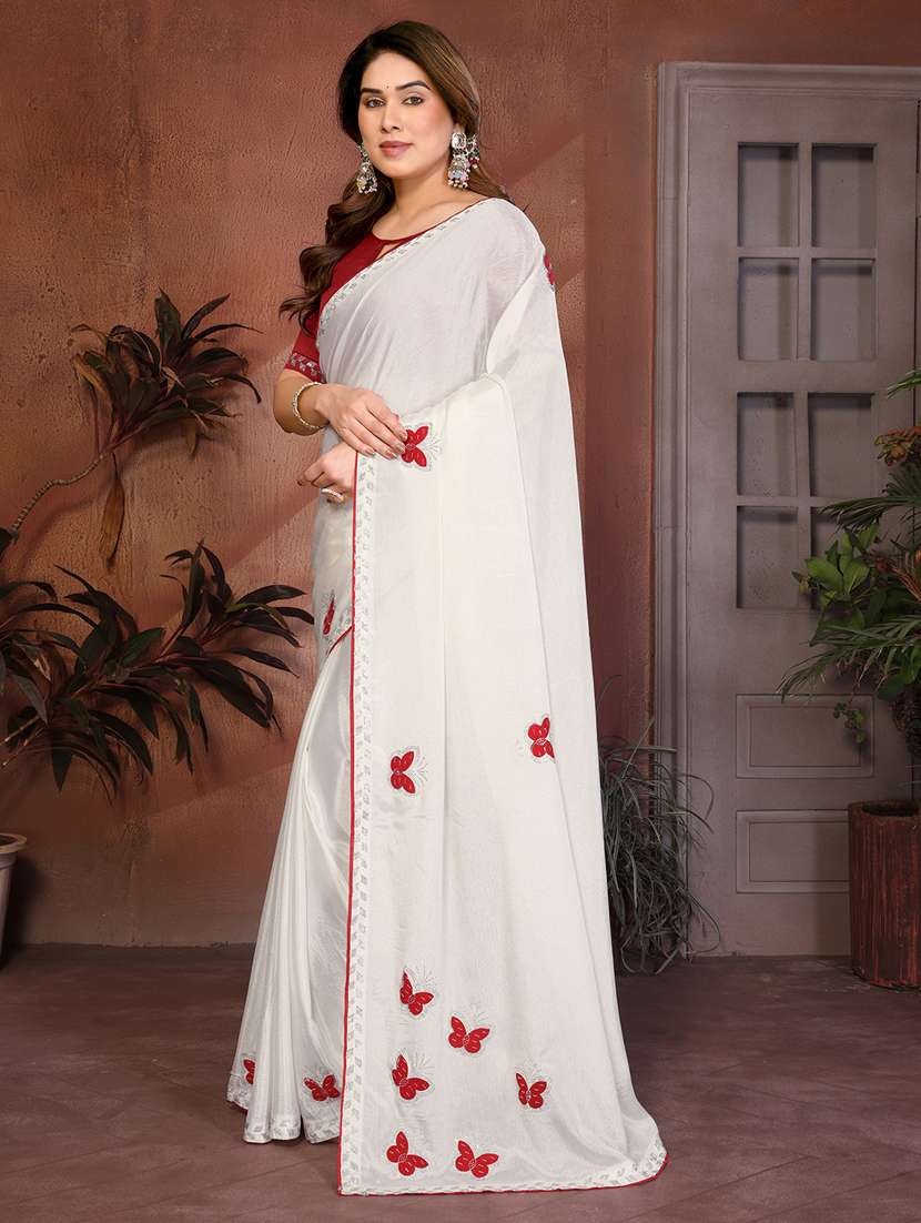 Women Solid With Work Embroidered Saree With Blouse - 22550437 -  Standard Image - 2