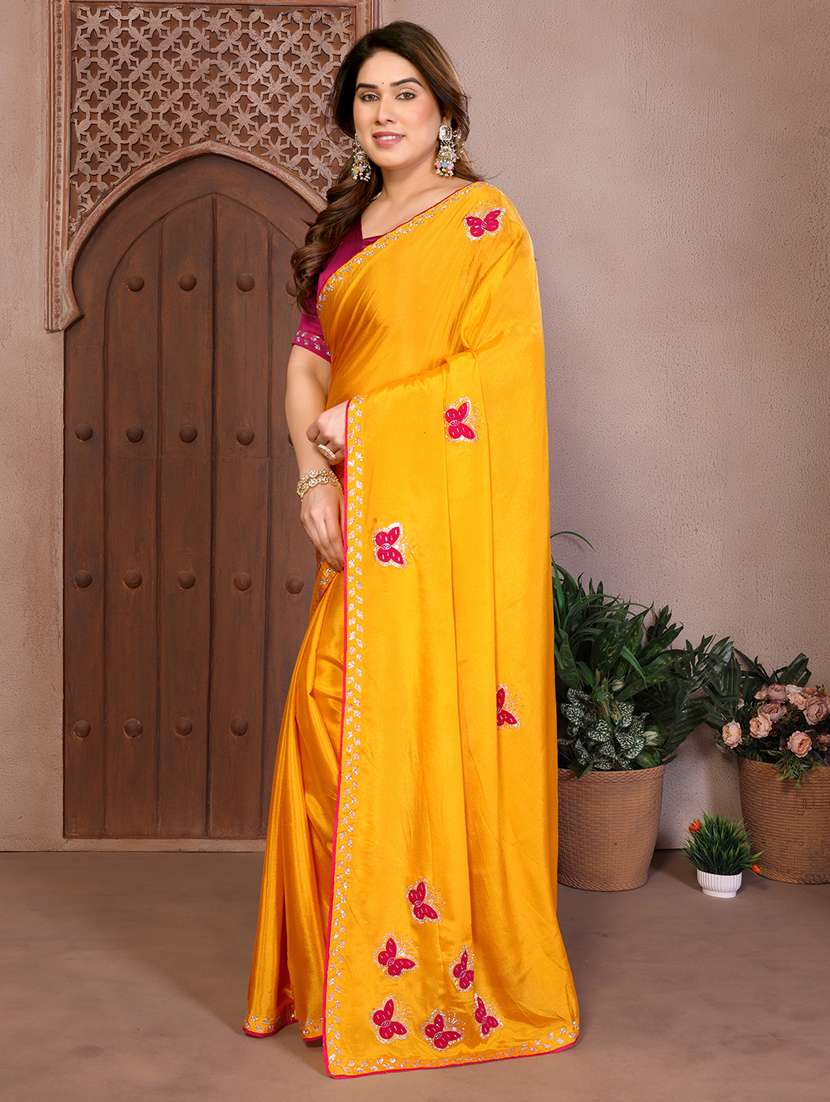 Women Solid With Work Embroidered Saree With Blouse - 22550439 -  Standard Image - 2