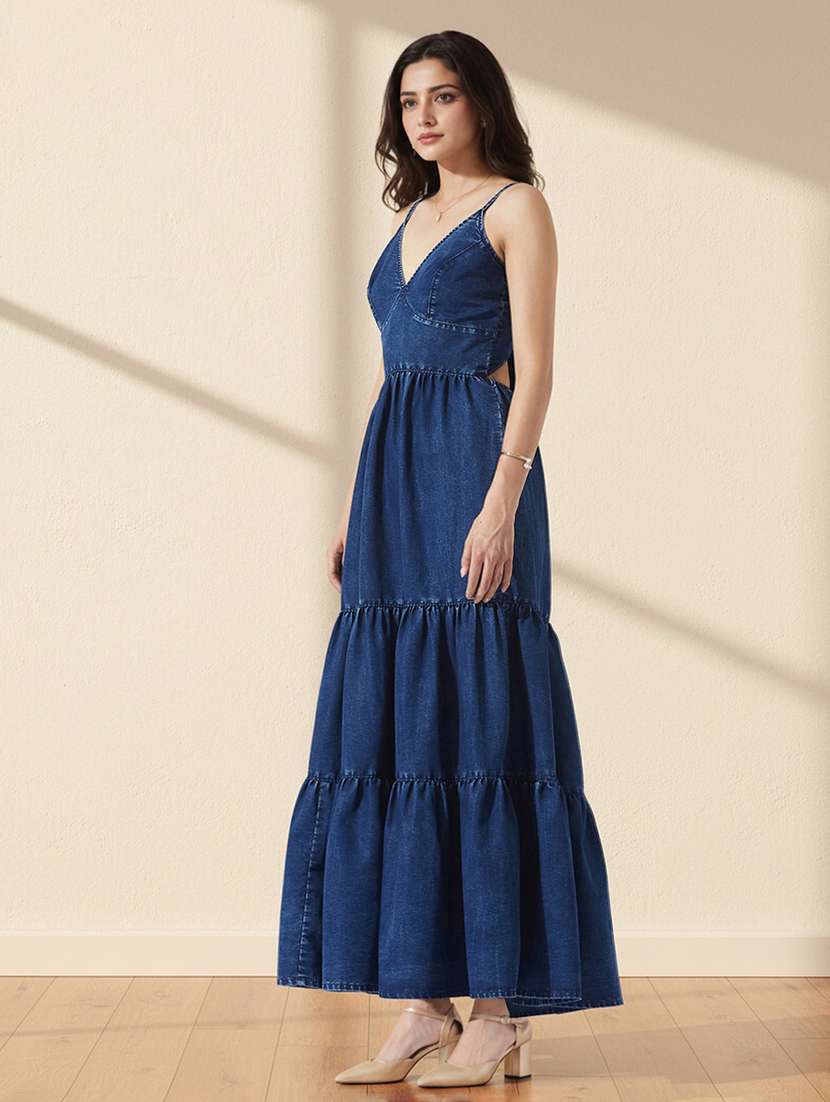 Women Solid Shoulder Strap Tiered Dress - 22550469 -  Standard Image - 2