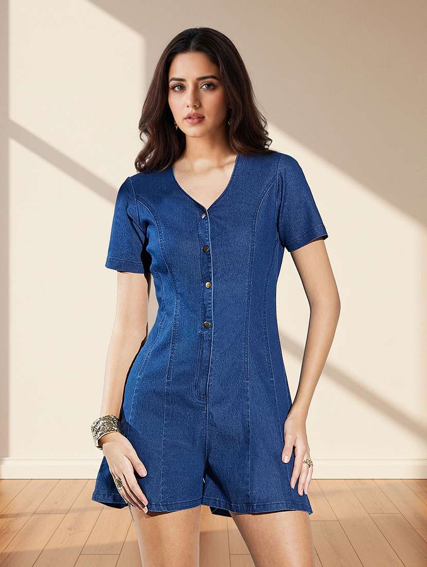 women solid short sleeves romper - 22550472 -  Standard Image - 2