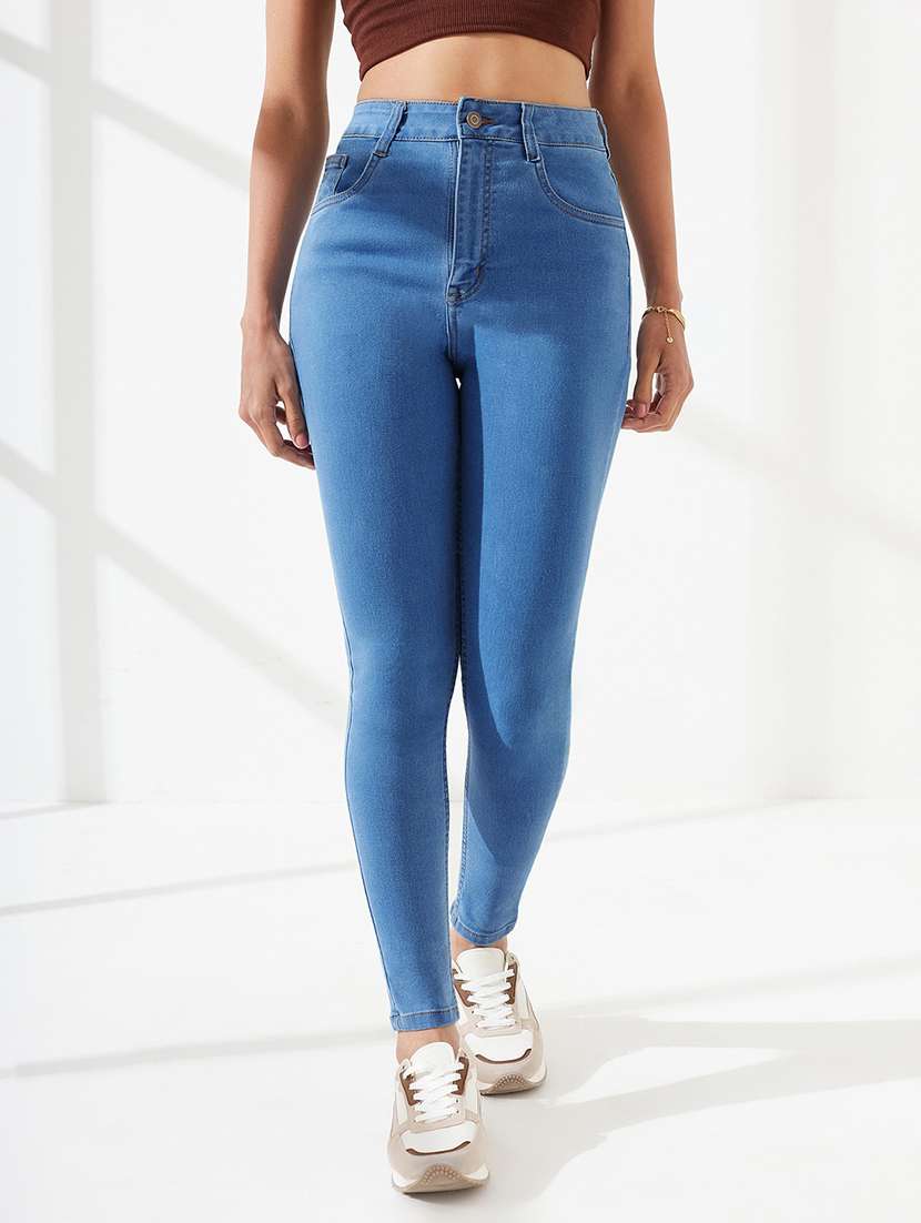 women solid high rise skinny fit jeans