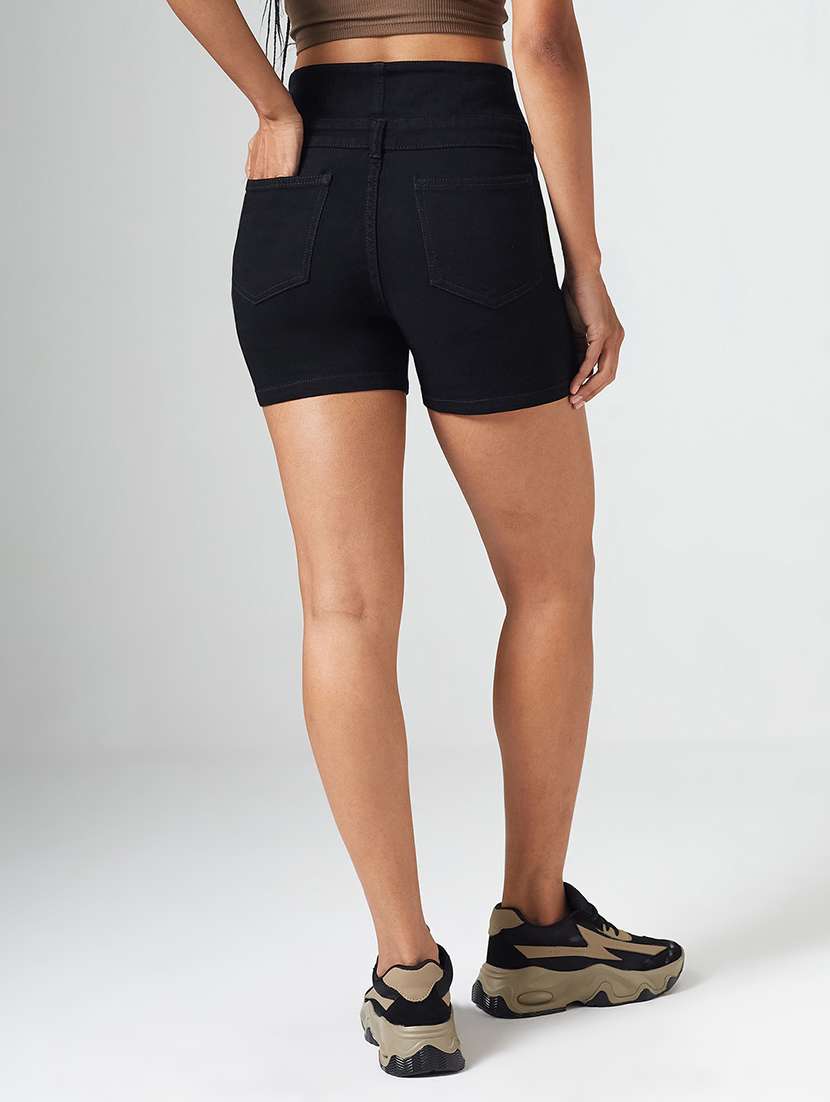 women solid high rise regular fit shorts - 22550933 -  Standard Image - 2