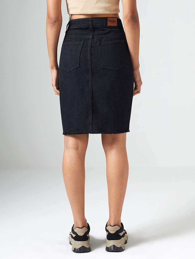 women solid high rise denim skirt - 22550970 -  Standard Image - 2